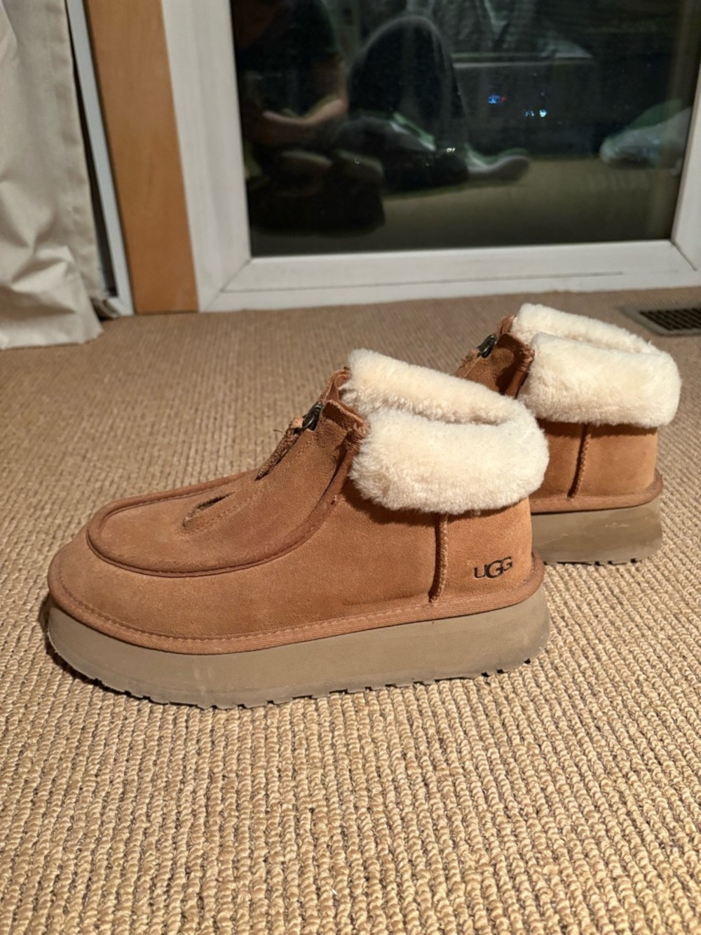 UGG Brown Suede Shearling-Lined Platform Boots